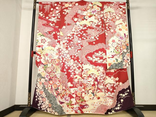 平和屋着物●豪華振袖　駒刺繍　御所車花文　金彩　正絹　逸品　AABD7609ck