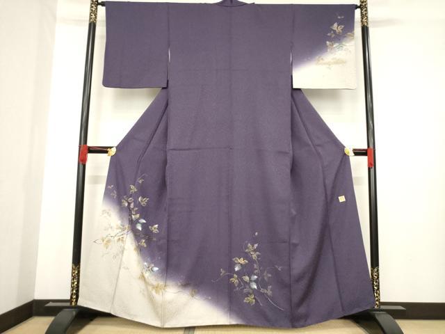 平和屋着物●和紙染染色作家・植村彩弘　訪問着　手描き　枝花文　暈し染め　金銀彩　正絹　逸品　AABD7610ck