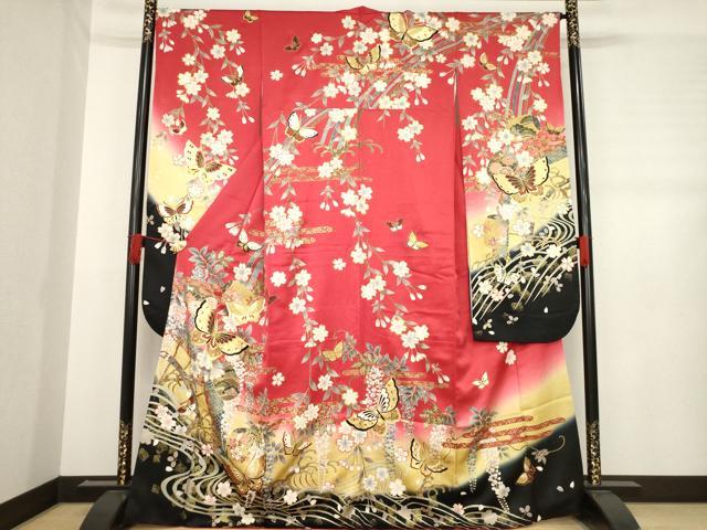 平和屋着物●豪華振袖　花蝶文　正絹　逸品　AABD7611ck