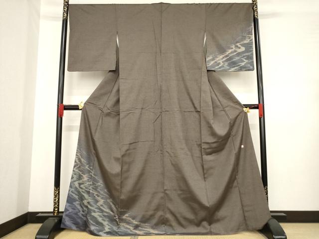 平和屋着物●着物デザイナー　園山明子　訪問着　紬地　流水文　正絹　逸品　AABD7626ck