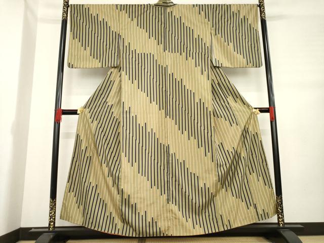 平和屋着物●上質な小紋　紬地　変わり縞　正絹　逸品　AABD7652ck