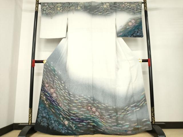 平和屋着物●訪問着　辻が花　絞り　舞花文　暈し染め　金彩　正絹　逸品　AABD7664ck