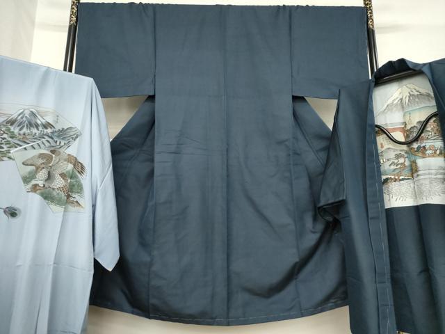 平和屋着物●男性　色無地　アンサンブル　長襦袢(袷)セット　藍鉄色　AABD7674ck