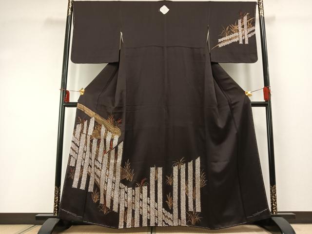 平和屋着物●訪問着　絞り　刺繍　流水草花文　金彩　正絹　逸品　AABD8487fy