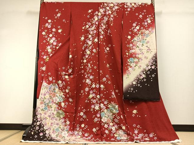 平和屋着物●豪華振袖　駒刺繍　花蝶文　暈し染め　金通し地　仮絵羽　逸品　未使用　AABD8488fy