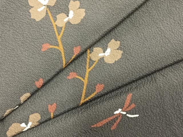 平和屋着物●上質な小紋　型染め　枝花文　勝虫　正絹　逸品　AABD8568fy