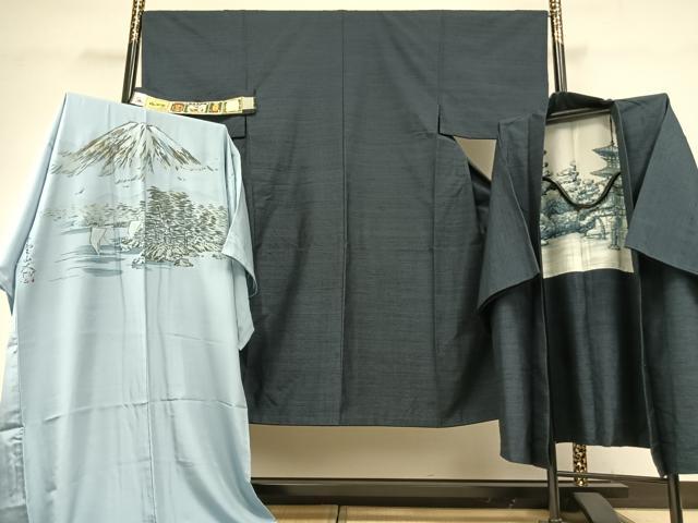 平和屋着物●男性　塩沢紬　アンサンブル　長襦袢(袷)セット　星野織物　110亀甲　総詰め　証紙付き　正絹　逸品　AABD8572fy