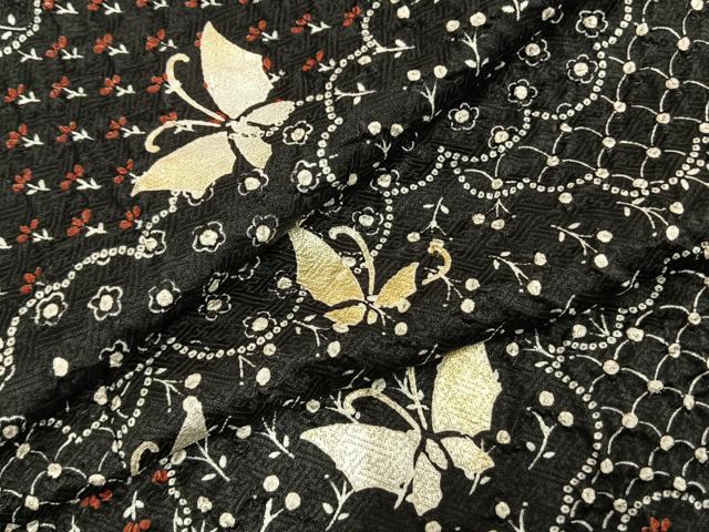 平和屋着物●上質な小紋　雲取り舞蝶文　黒地　正絹　逸品　未使用　AABD8651fy