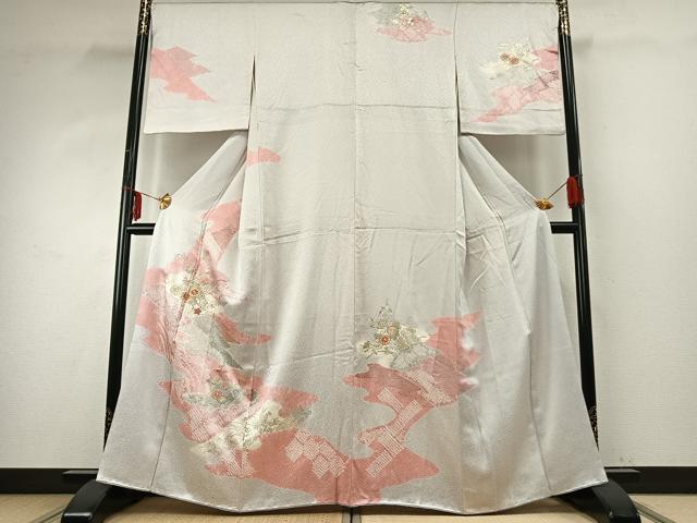 平和屋着物●創業460年・千總　訪問着　駒刺繍　絞り　道長花文　金彩　正絹　逸品　AABD8672fy
