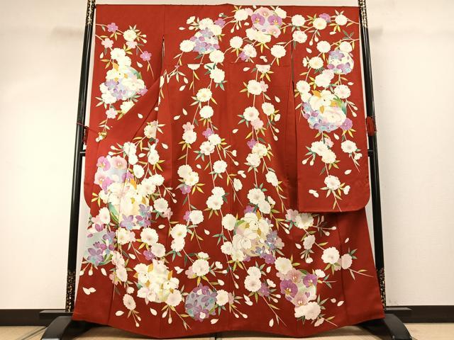 平和屋着物●豪華振袖　友禅　駒刺繍　枝花文　金彩　銀糸　正絹　逸品　AABD8713fy