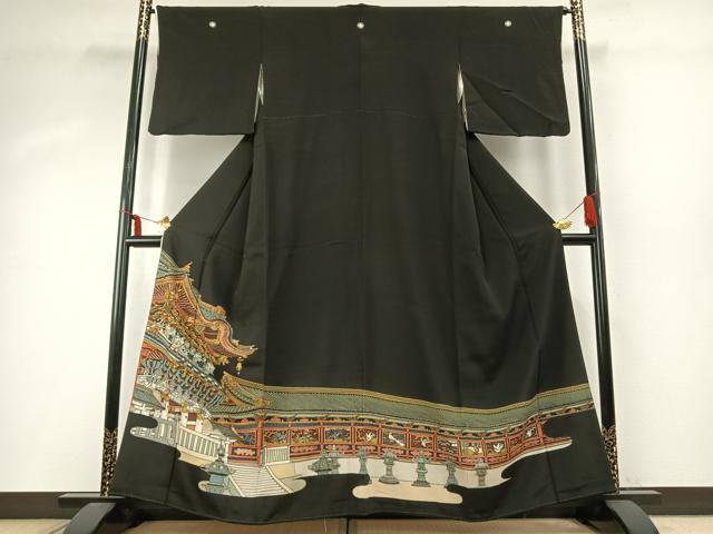 平和屋着物●豪華黒留袖　風景文　金彩　正絹　逸品　AABD8727fy