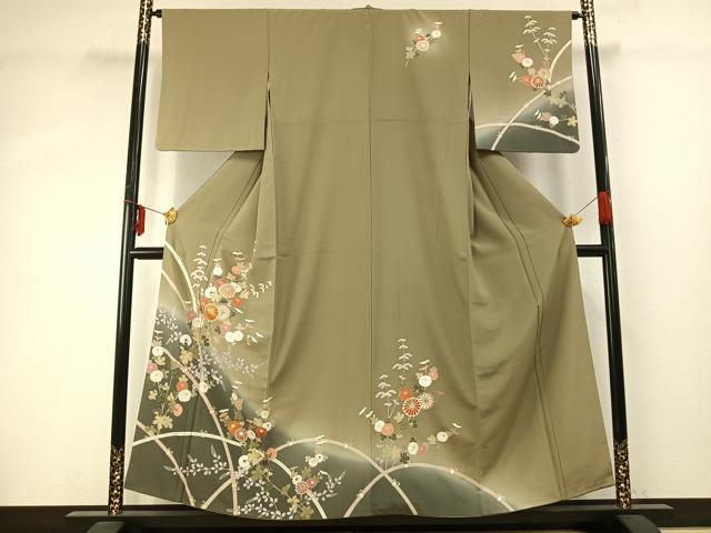 平和屋着物●訪問着　友禅　駒刺繍　草花文　暈し染め　金彩　正絹　逸品　AABD8756fy