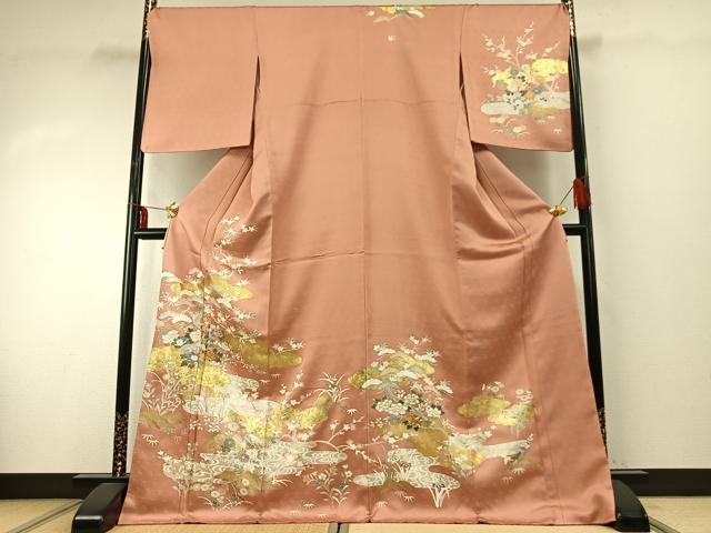 平和屋着物●訪問着　友禅　雲取り枝花文　金糸　金彩　ロング丈　正絹　逸品　AABD8773fy