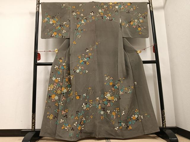 平和屋着物●訪問着　友禅　駒刺繍　梅　金彩　鬼しぼ縮緬　正絹　逸品　AABD8802ph