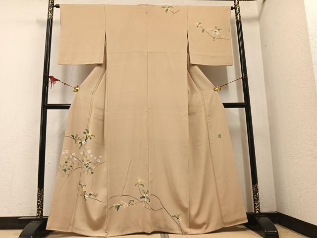 平和屋着物●京加賀糸目友禅作家　山崎巌　訪問着　枝花文　銀座おゝぎ屋扱い　正絹　逸品　AABD8834ph