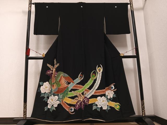 平和屋着物●豪華黒留袖　友禅　鳳凰　金彩　正絹　逸品　AABD8851ph