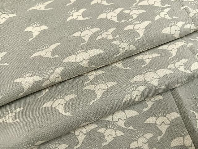 平和屋着物●上質な小紋　紬地　型染め　梅花鶴　正絹　逸品　AABD8871ph