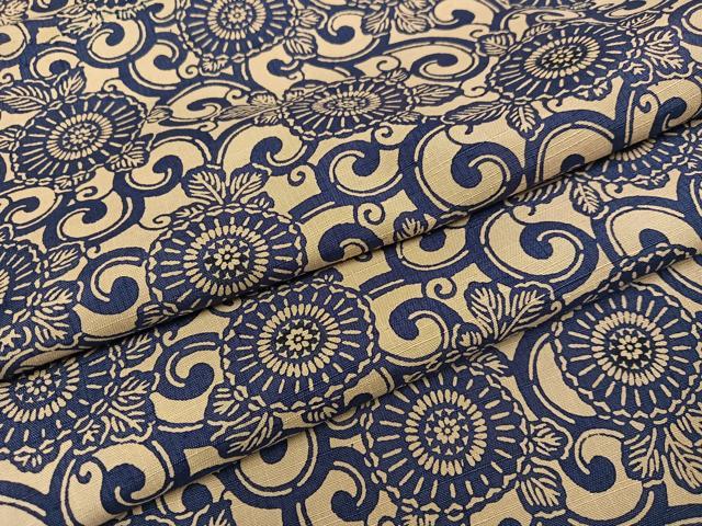 平和屋着物●上質な小紋　紬地　型染め　藍　菊唐草文　正絹　逸品　AABD8879ph