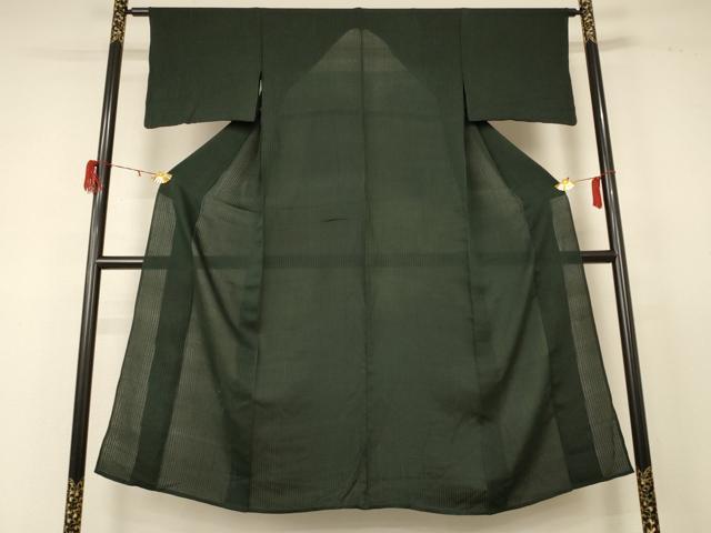 平和屋着物＊夏物　色無地　紗　縞　黒緑色　正絹　逸品　AABD8891jd 平和屋着物＊夏物 色無地 紗 縞 黒緑色 正絹 逸品 AABD8891jd