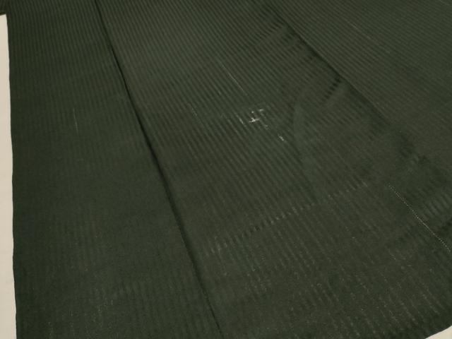平和屋着物＊夏物 色無地 紗 縞 黒緑色 正絹 逸品 AABD8891jd