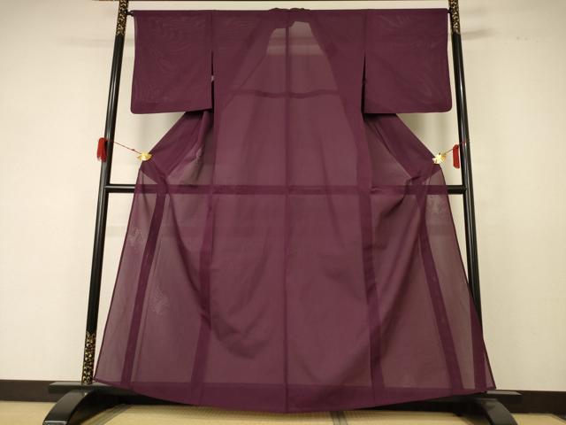 平和屋着物＊夏物　色無地　縦絽　菱紋紗　紫鳶色　正絹　逸品　AABD8898jd