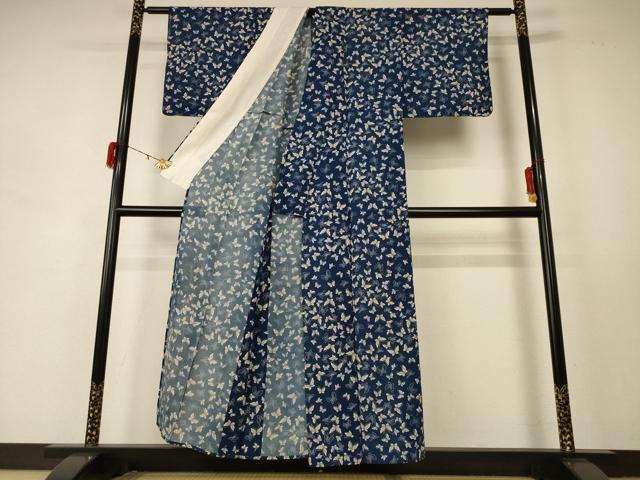 平和屋着物＊夏物　小紋　絽　舞蝶文　正絹　逸品　AABD8925jd_2