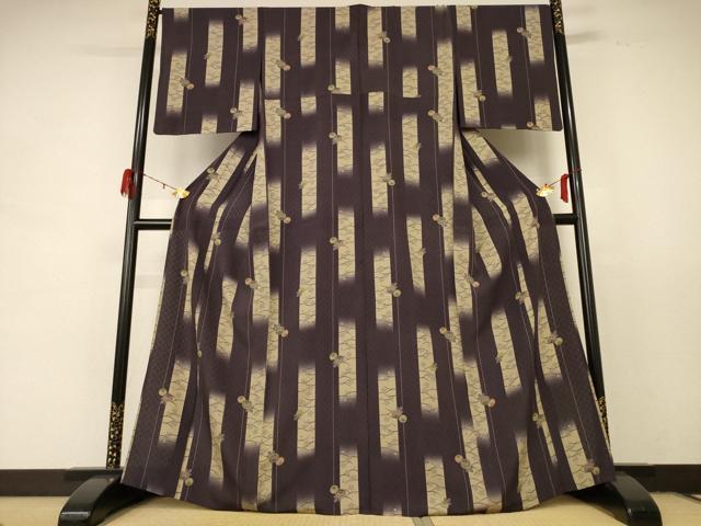 平和屋着物＊夏物　小紋　縦絽　芝花間道　正絹　逸品　AABD8940jd