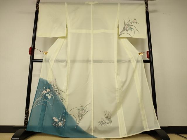 平和屋着物＊夏物　訪問着　絽　草花文　銀彩　洗える着物　AABD8948jd