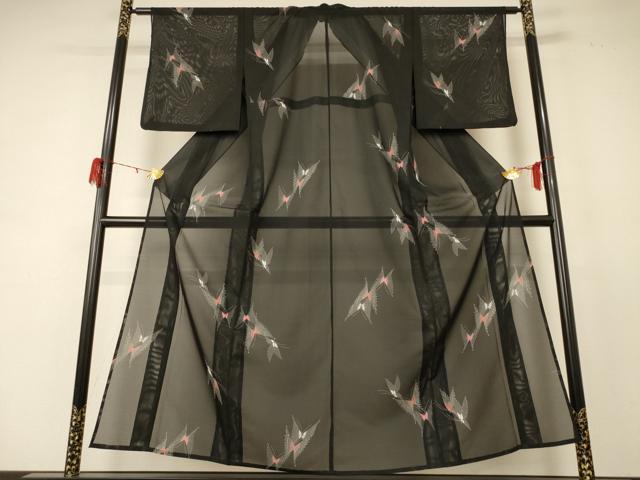 平和屋着物＊夏物　小紋　絽　舞蝶文　洗える着物　AABD8950jd_1