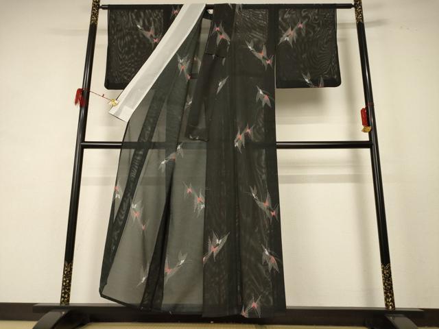 平和屋着物＊夏物　小紋　絽　舞蝶文　洗える着物　AABD8950jd_2