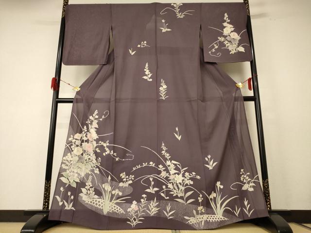 平和屋着物＊夏物　訪問着　絽　草花文　金彩　正絹　逸品　AABD8998jd