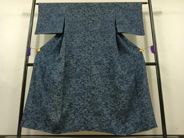 平和屋着物▽上質な小紋　単衣　型染め　草花文　さが美扱い　正絹　逸品　AABD9407jh 平和屋着物▽上質な小紋 単衣 型染め 風景花文 鬼しぼ縮緬 やまと誂製