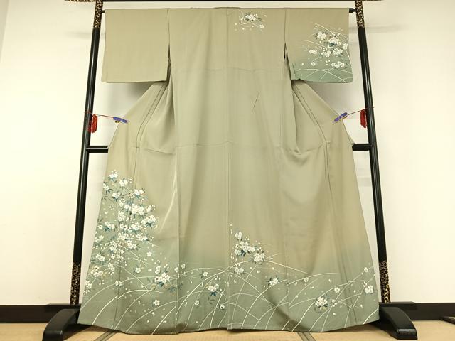 平和屋着物▽訪問着　単衣　草花文　暈し染め　正絹　逸品　AABD9443jh