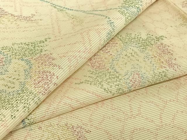 平和屋着物▽上質な紬　単衣　草花文　正絹　逸品　AABD9445jh