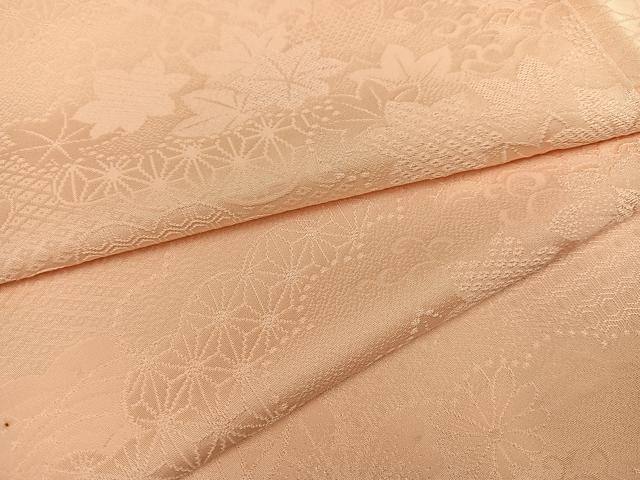 平和屋着物●上質な色無地　吉祥草花地紋　薄香色　吉祥草花地紋　薄香色　正絹　逸品　AABD9837ph