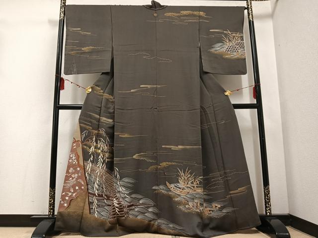 平和屋着物●訪問着　渡り橋　浜松　笹舟　金彩　正絹　逸品　AABD9847ph