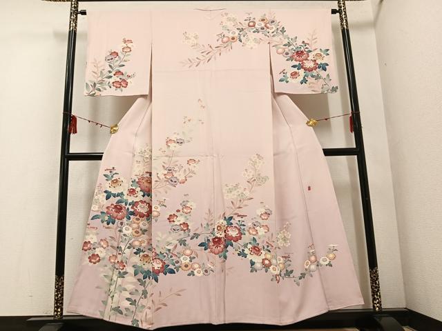 平和屋着物●本加賀友禅作家　三口章　訪問着　枝花文　正絹　逸品　AABD9856ph