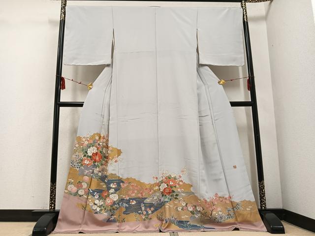平和屋着物●豪華色留袖　作家物　駒刺繍　鴛鴦花文　金彩　ロング丈　正絹　逸品　AABD9870ph