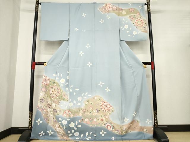 平和屋着物●訪問着　駒刺繍　道長花文　暈し染め　金彩　正絹　逸品　AABD9883ck