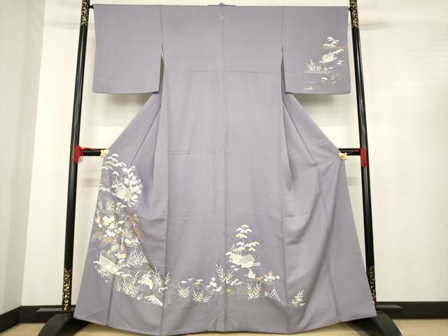 平和屋着物●訪問着　友禅　駒刺繍　風景文　金彩　正絹　逸品　AABD9896ck