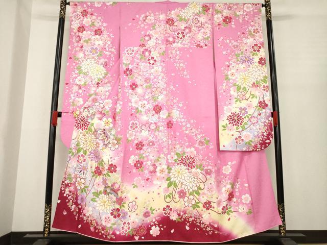 平和屋着物●豪華振袖　刺繍　花毬文　暈し染め　金銀彩　銀通し地　やまと誂製　正絹　逸品　AABD9913ck