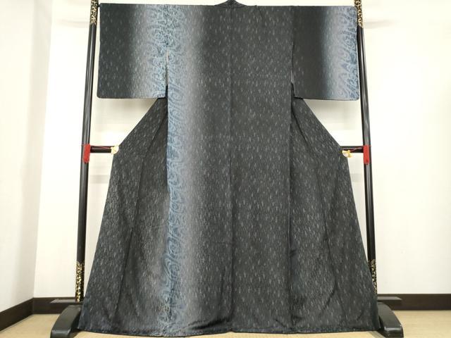 平和屋着物●染織界の匠　村松祥三　彩?紙染　訪問着　お召地　樹林文　流水間道　黒地　ロング丈　正絹　逸品　AABD9920ck