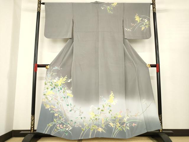 平和屋着物▽訪問着　単衣　友禅　草花文　暈し染め　正絹　逸品　AABD9929ck