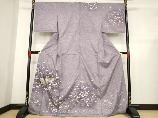 平和屋着物●人間国宝　羽田登喜男　TOKIOetTOKI　本場染大島紬　訪問着　鴛鴦花文　暈し染め　金銀彩　正絹　逸品　AABD9935ck