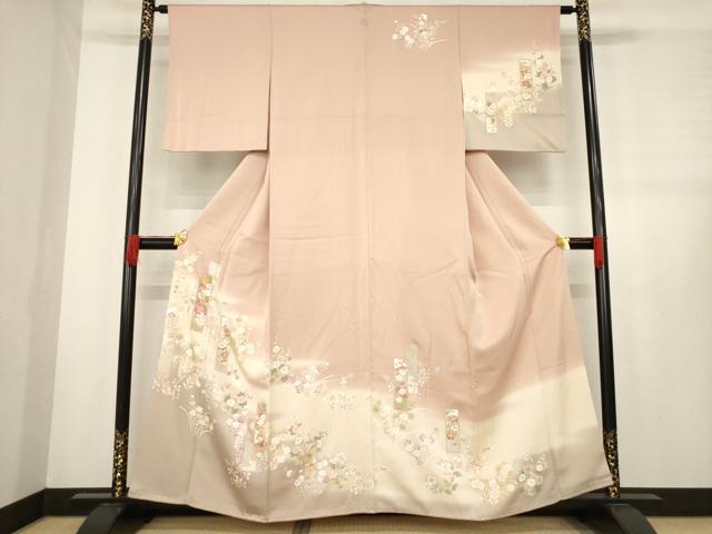 平和屋着物●訪問着　駒刺繍　短冊花文　暈し染め　金彩　正絹　逸品　AABD9942ck