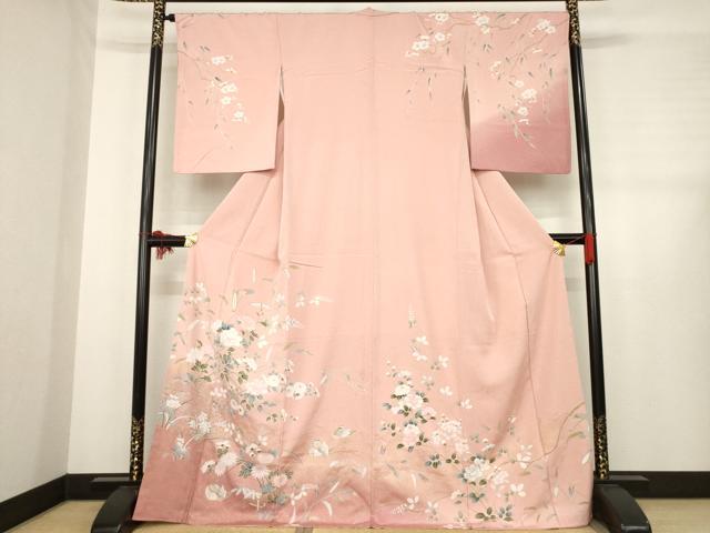 平和屋着物●訪問着　草花文　暈し染め　金彩　正絹　逸品　AABD9952ck