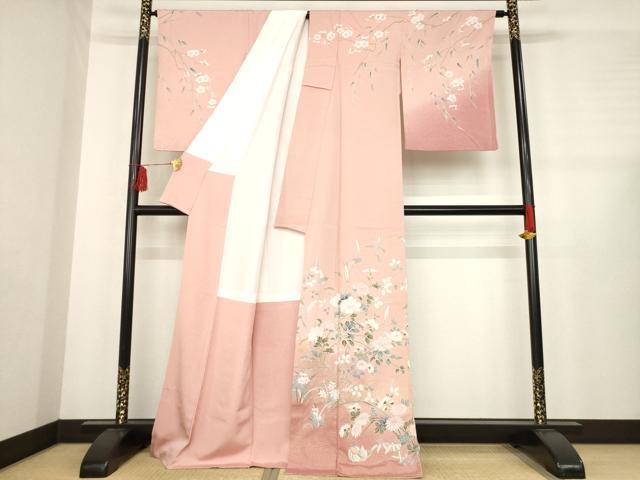 平和屋着物●訪問着　草花文　暈し染め　金彩　正絹　逸品　AABH7030ck_1
