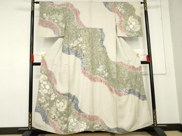 平和屋着物●十日町　名門　滝泰謹製　訪問着　絞り　辻が花　金銀彩　正絹　逸品　AABD9994cs