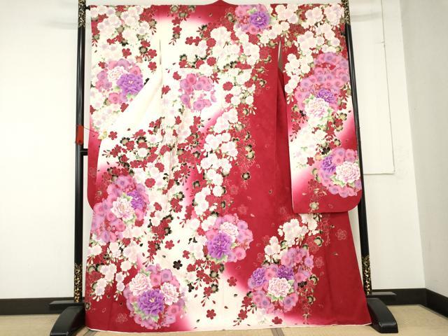 平和屋着物●豪華振袖　刺繍　花丸文　暈し染め　金糸　金彩　正絹　逸品　AABE0018cs