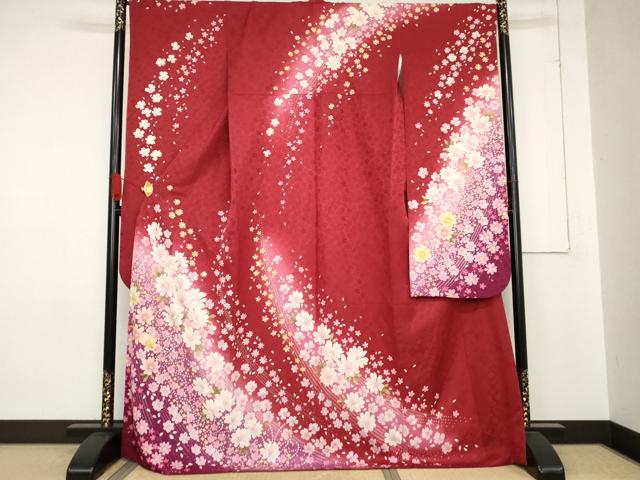 平和屋着物●豪華振袖　舞花文　暈し染め　銀彩　正絹　逸品　AABE0031cs